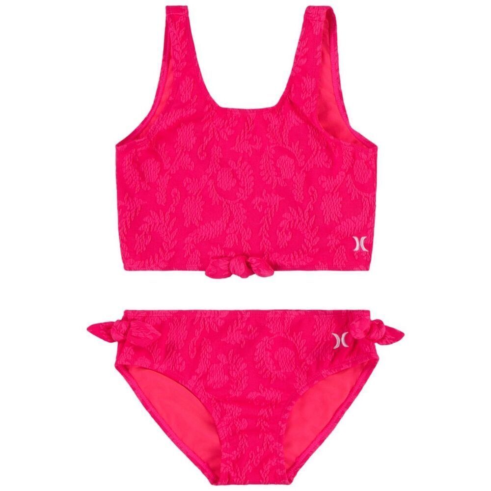 Hurley Big Girls Knot Tankini Swim, 2 Piece Set - Pink Punch Size S
